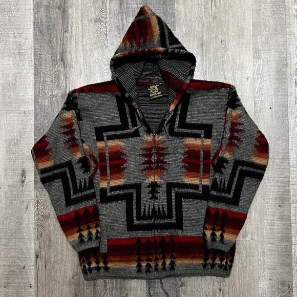 Vintage Other - Tejidos Ruminahui Aztec Sweater Hoodie Alpaca Wool Red Ecuador Southwestern Sz S